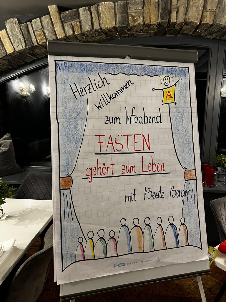 Handgezeichnetes Plakat zum Infoabend Fasten im Hotel Lärchenhof